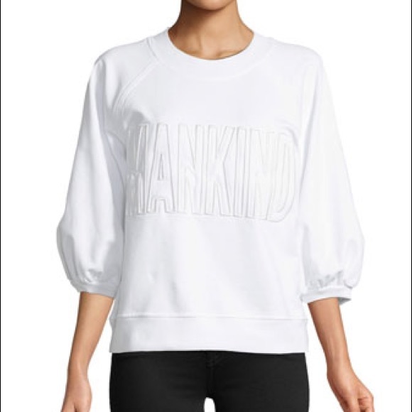 7 FAM | MANKIND EMBROIDERED 3/4 PUFF SLEEVE SWEATSHIRT IN WHITE SMALL - Picture 2 of 10